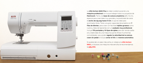 Maquina de coser ALFA: HORIZON 8200 plus. Máquina de coser de alta gama.